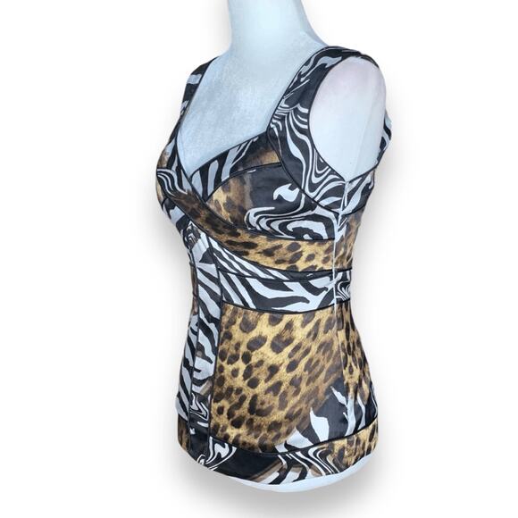Vintage Y2K Cache Silk Animal Print Bustier Tank Top Zebra Leopard Clubwear XS - Picture 5 of 10